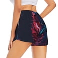 thumbnail image 4 of Picia Cool Wolf Head Pattern Women's 2 in 1 Athletic Running Shorts High Waisted Workout Casual Gym Sweat Shorts with Comfy Liner Zipper Pockets-Small, 4 of 9