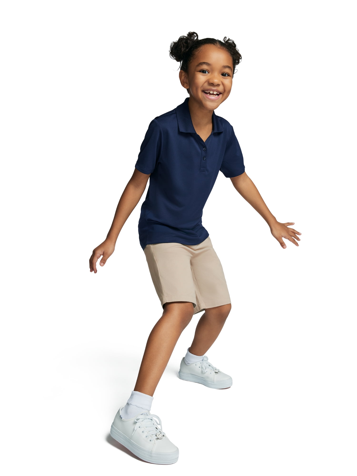 Wonder Nation Girls School Uniform Interlock Short Sleeve Polo Shirt, Sizes 4-18 & Plus
