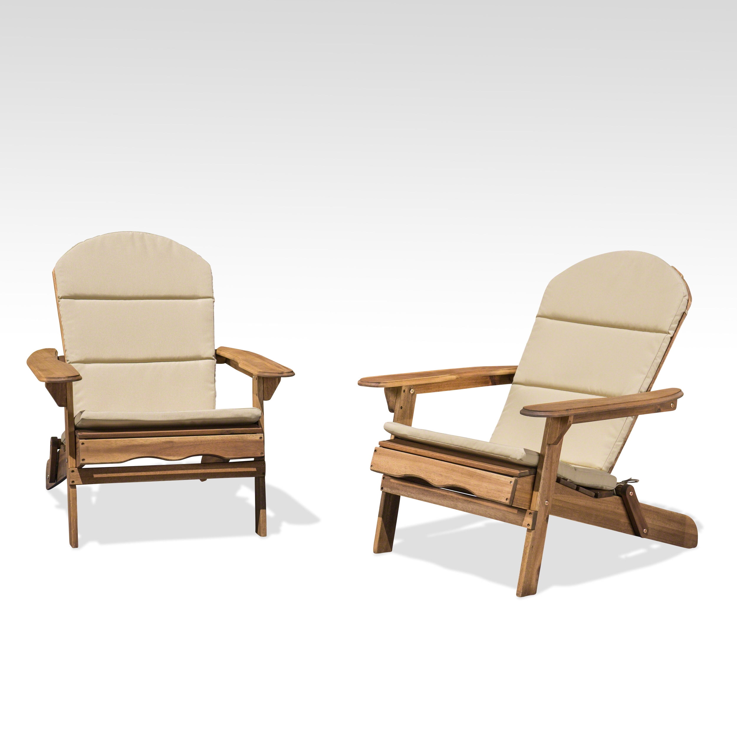 Mimi Outdoor Acacia Wood Adirondack Chairs with Cushions, Natural, Khaki