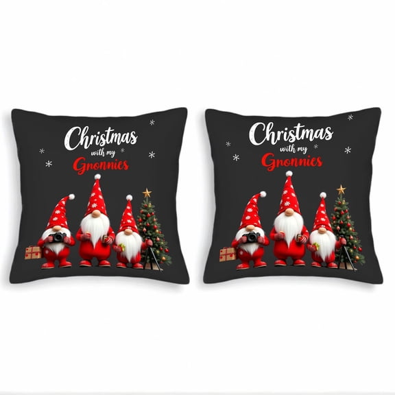 Set of 2 Throw Pillow Covers 18x18in - Festive Design with " Christmas with my Gnomies " Text Perfect for Couch Bed or Car