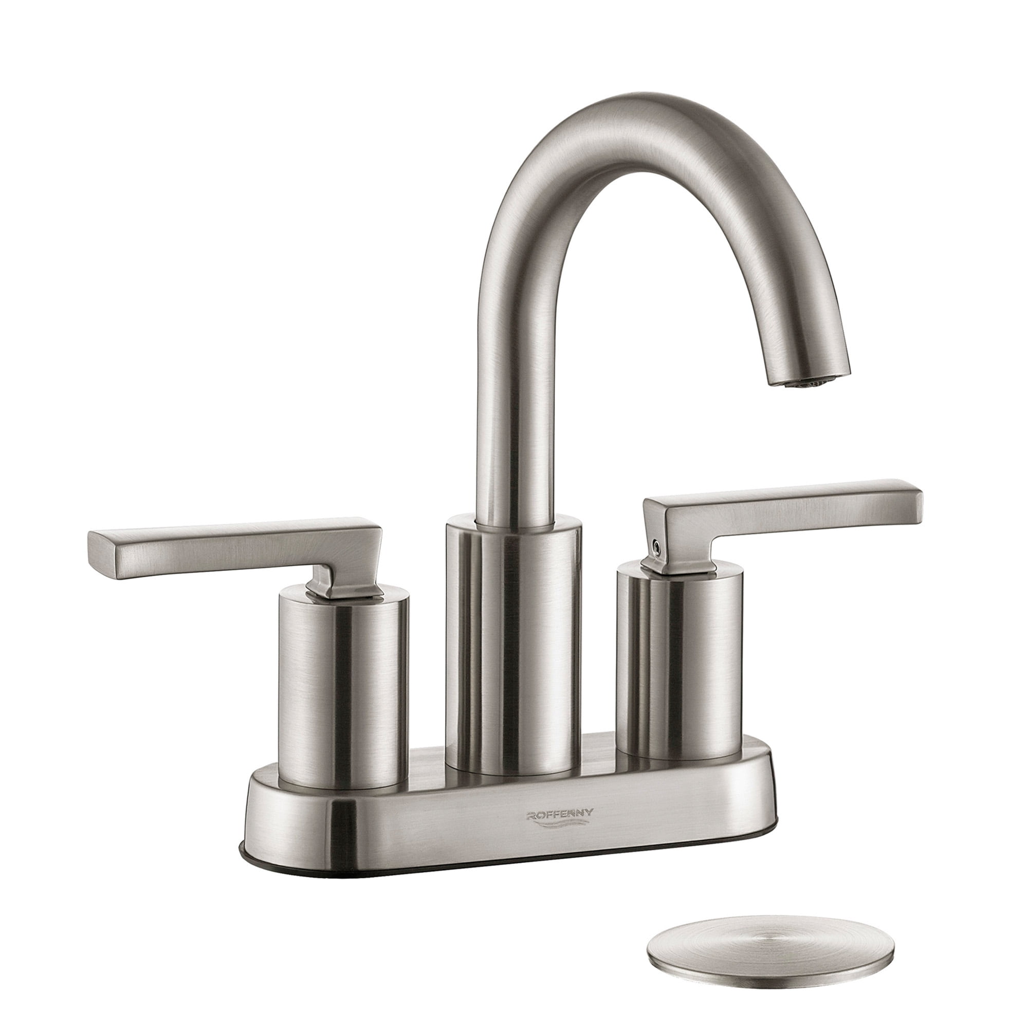 Roffenny Brushed Nickel 4 inch 2 Handle Bathroom Faucet Centerset, High Arc Bath Vanity Sink