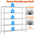 thumbnail image 5 of Legooin 5-Tier Garage Shelving Unit on Wheels 60"W x 18"D x 82"H Industrial Storage Rack Heavy Duty Wire Shelves, Silver, 5 of 8