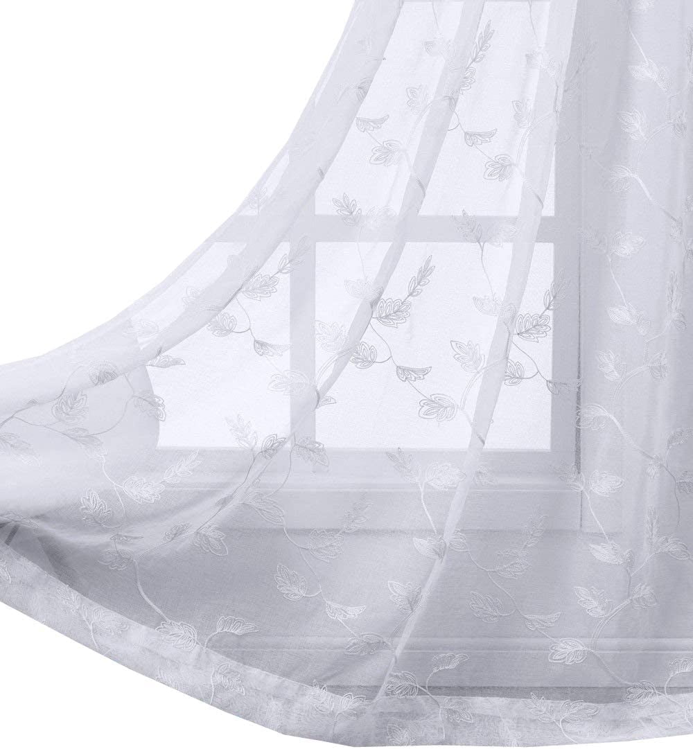 sheetsnthings Embroidered Brook 108-Inch Wide x 108-Inch Long, Set of 2 Grommet Top Sheer Window Curtains, White