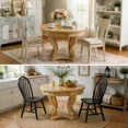 thumbnail image 2 of Farmhouse Round Dining Table, Small Curved Leg Side Table with Drawers, Distressed Wood End Table Coffee Table for Dinette Kitchen, Natural Wood Grain, 2 of 9