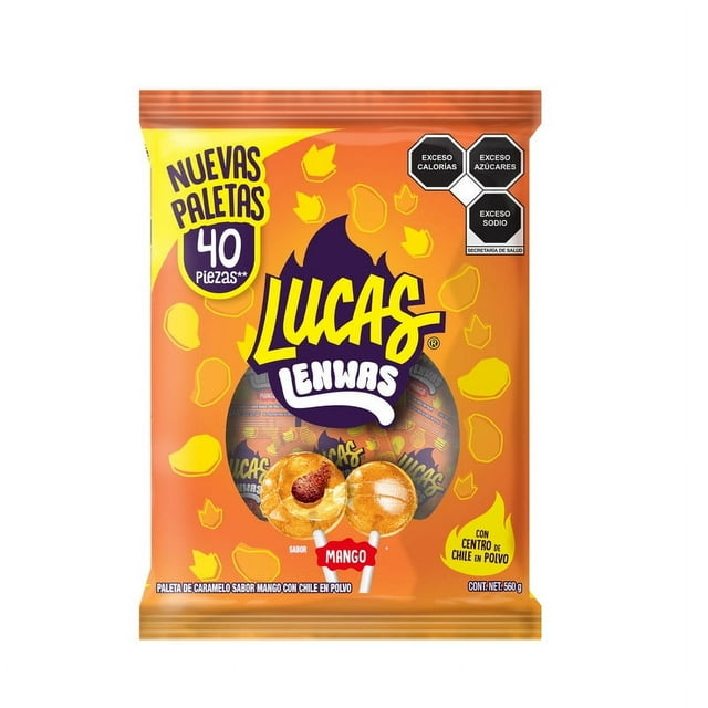 Paleta de caramelo Lucas lenwas sabor mango con chile en polvo 40 pzas