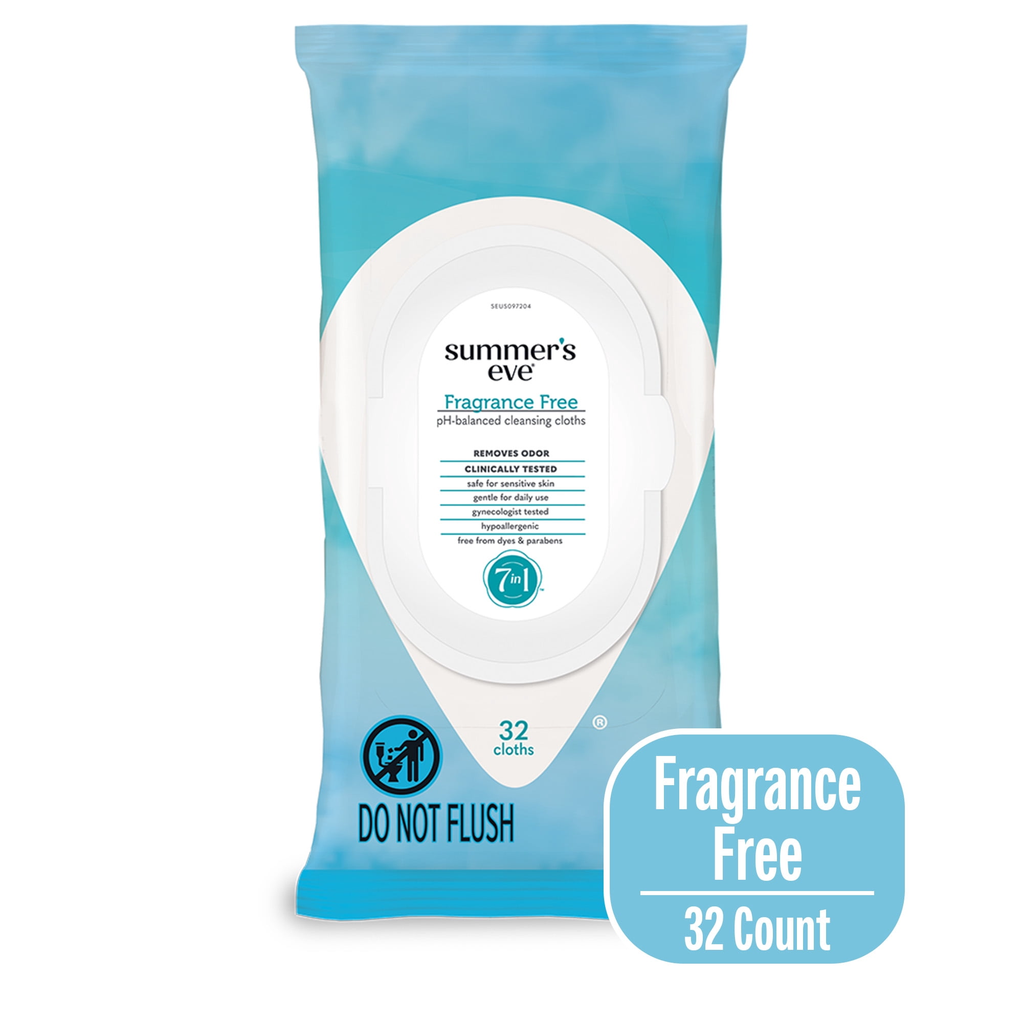 (2 pack) Summer’s Eve Fragrance Free Gentle Daily Feminine Wipes, 32 Ct