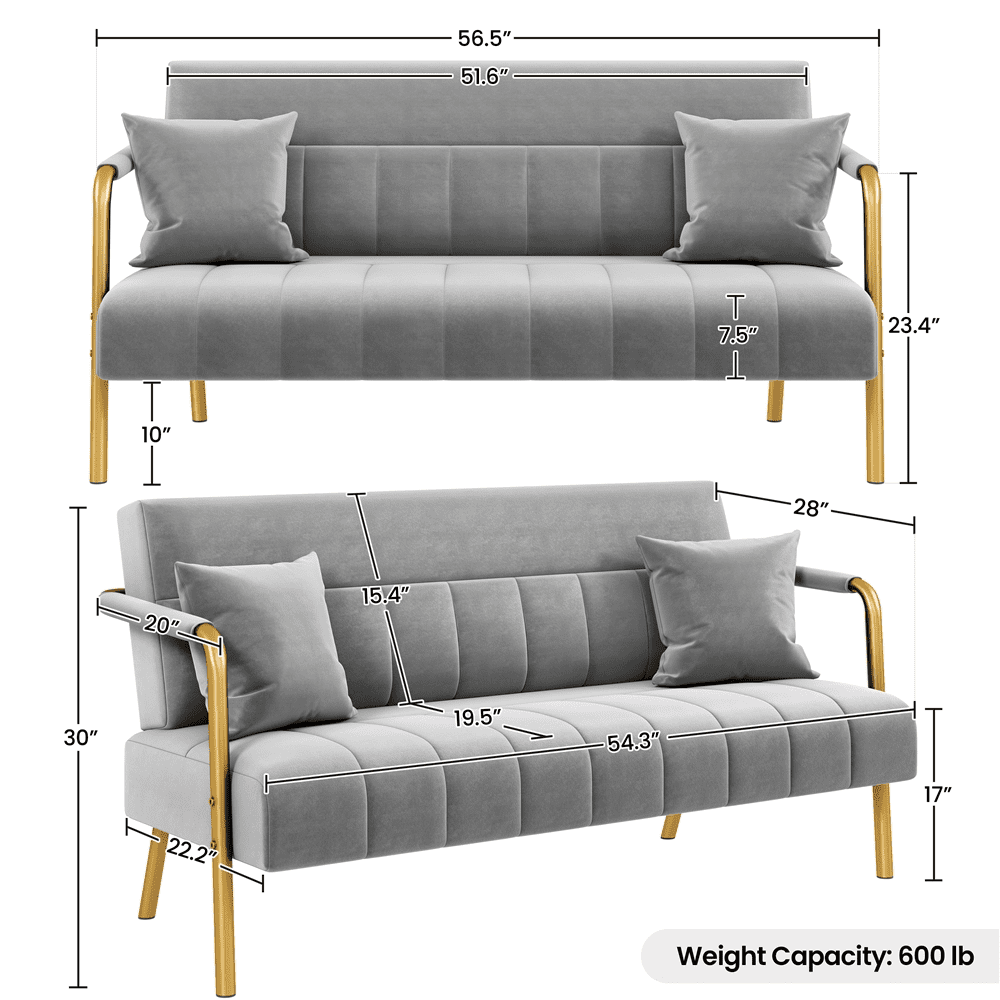Yaheetech 56.5'' W Modern Upholstered Sofa Couch with 2 Pillows Small Loveseat, Light Gray