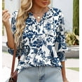 thumbnail image 6 of Womens Tops Casual 3/4 Length Sleeve V-Neck Floral Printed Smocked Cuffs Dressy T-Shirts Ladies Tunic Tops, 6 of 6
