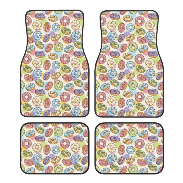 Balery Glazed Donuts Juego de 4 Alfombrillas para Auto, Revestimientos de Caucho Resistente, Diseño Antideslizante