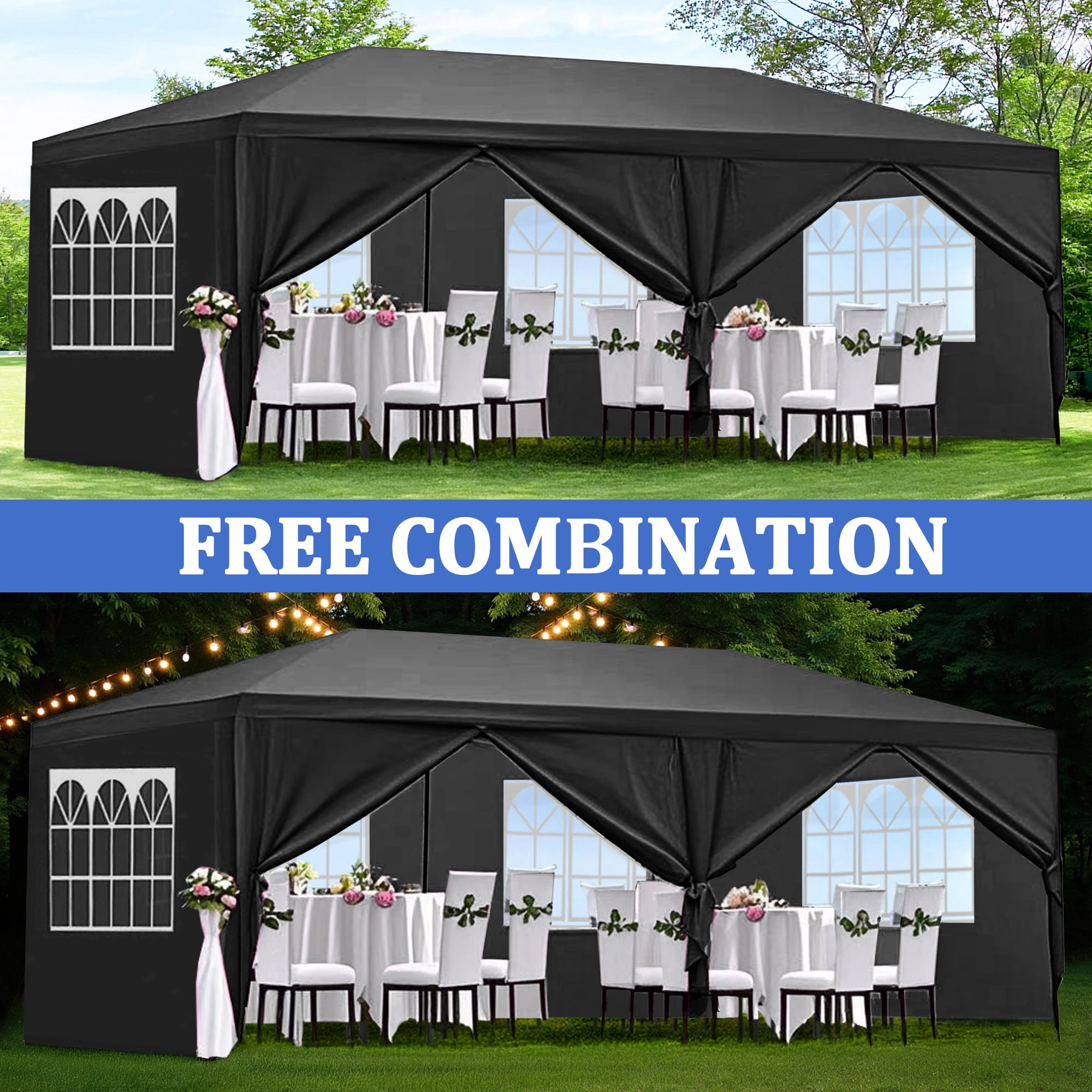 10x20' Wedding Party Canopy Tent Outdoor Gazebo with 6 Removable Sidewalls,Black