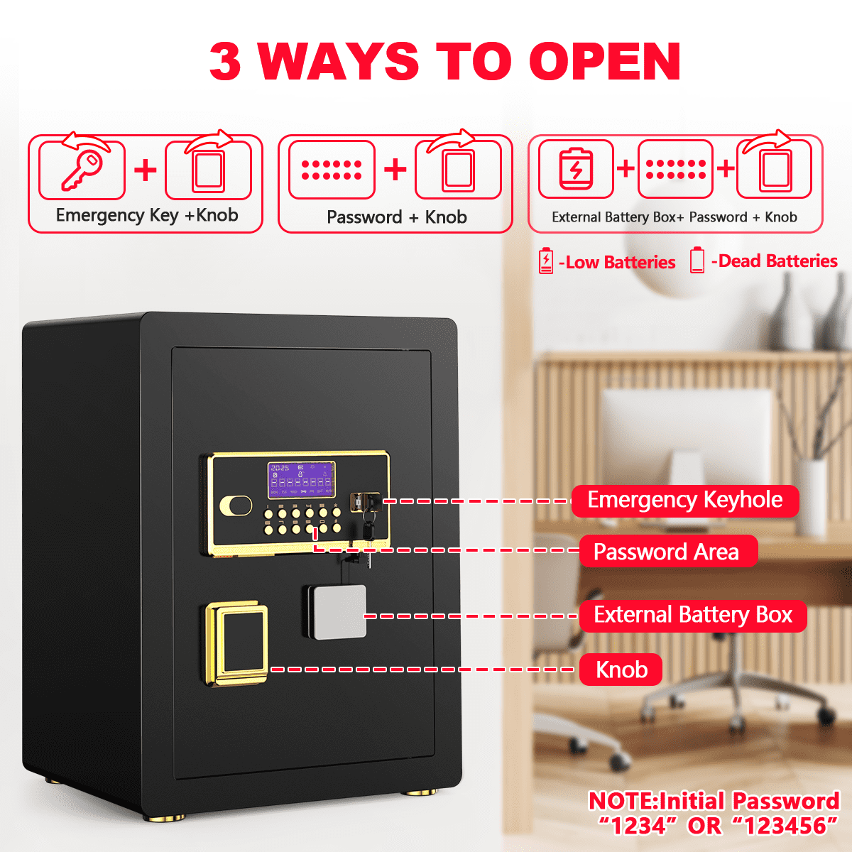 RYCUZO 3.5 Cuft Large Safe Box, Digital Keypad Home Security Safe With Fireproof Bag & Alarm System(Black)