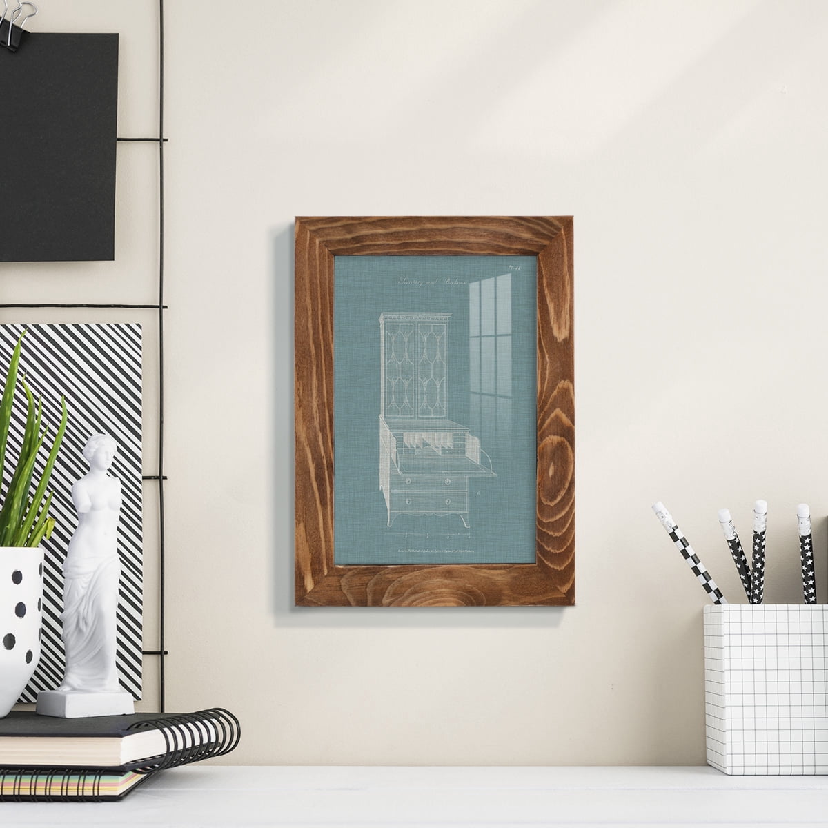 Hepplewhite Desk & Bookcase I - Framed Print w/glass - Walnut