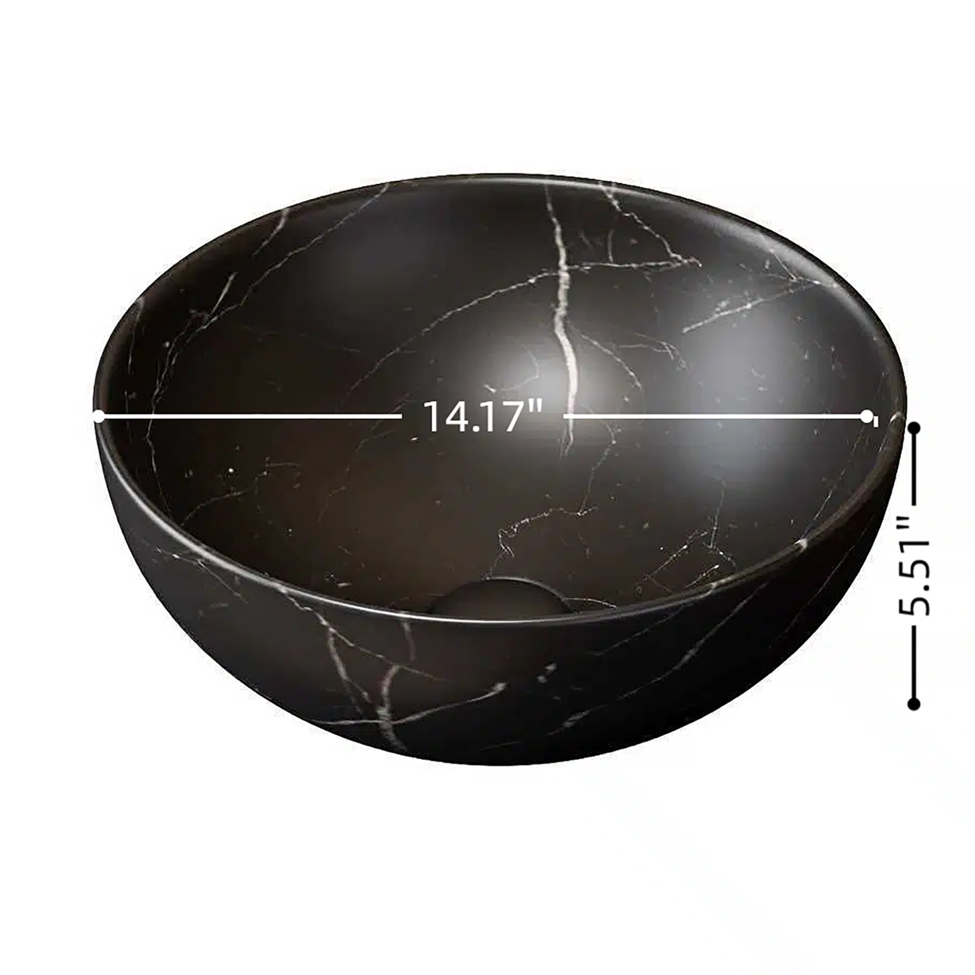 Wohh 14 Inch Bowl Shape Bathroom Sink with Marble Pattern, Small Black Ceramic Integrated Countertop Vessel Sink, 14.17 x 5.51 Inch Durable Porcelain Vanity Basin for Vanity Storage Cabinet Use