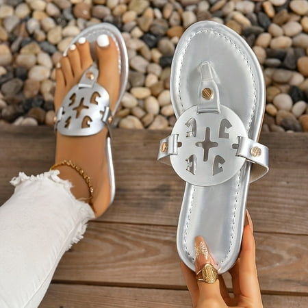 

Women s Solid Color Thong Sandals Geometric Design Lightweight Flip Slops Summer Casual Beach Slides