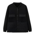 thumbnail image 2 of BiZtdJrK Jackets for Women Oversized Casual Patchwork Long Sleeve Bomber Coat Fall Winter Full Zip Varsity Jacket with Pockets Todays Daily Sales Black 3XL, 2 of 3