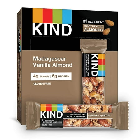 KIND Madagascar Vanilla Almond - Trans Fat Free High-fiber Low Sodium Dairy-free Gluten-free - Vanilla Almond - 1.41 oz - 12 / Box | Bundle of 5