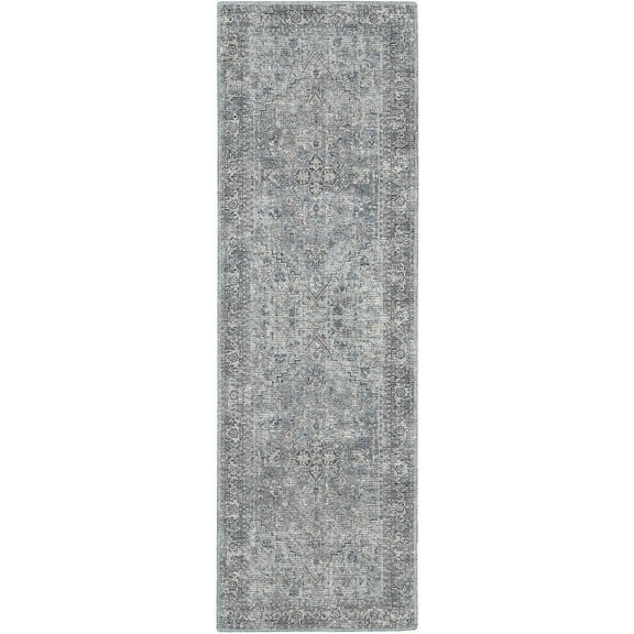 Nourison Machine Washable Series 1 Vintage Light Grey/Blue 2'2" x 10' Area Rug, (2x10)