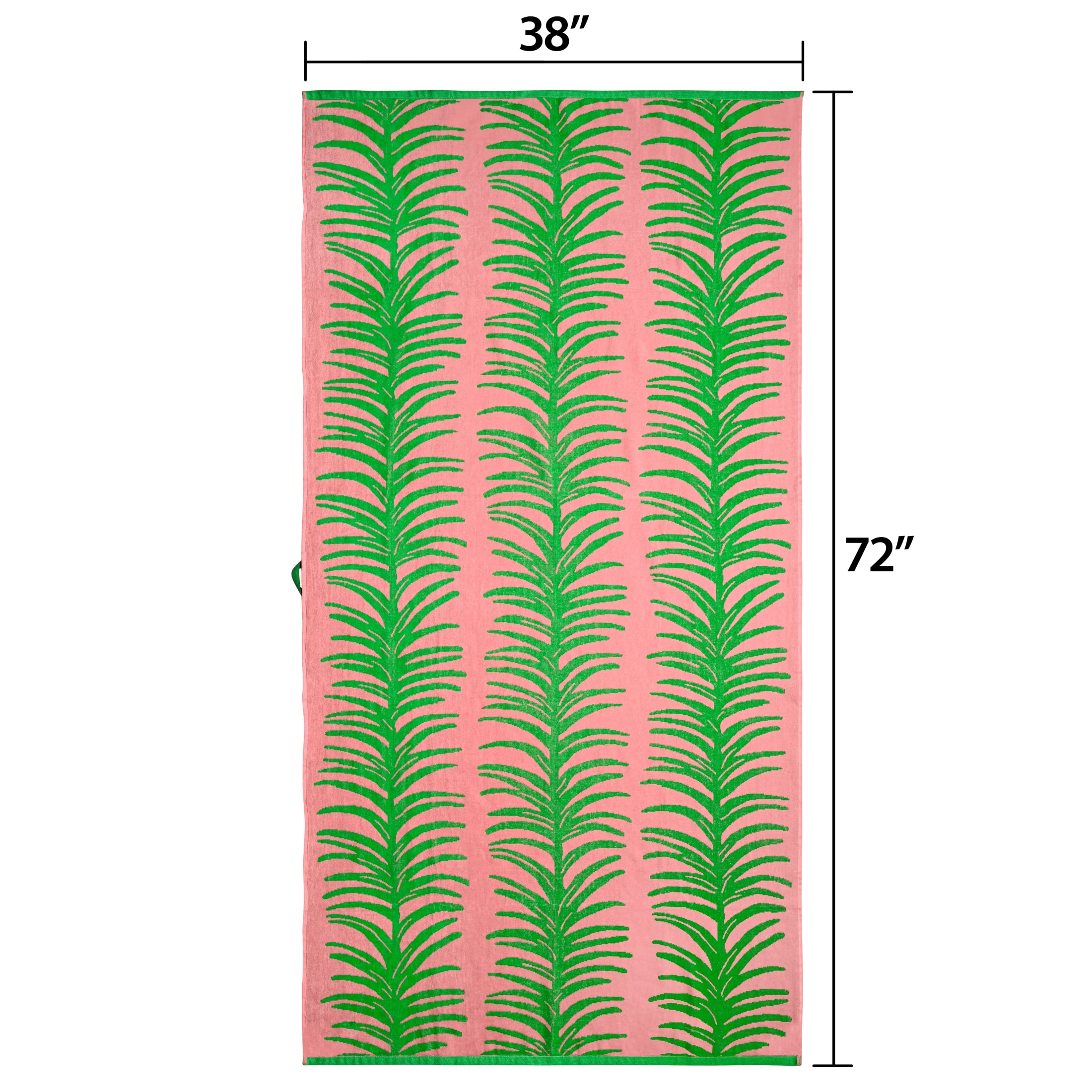 Better Homes & Gardens 2 Pack Cotton Blend Beach Towels, 72 x 38 in, Pink & Green Palm
