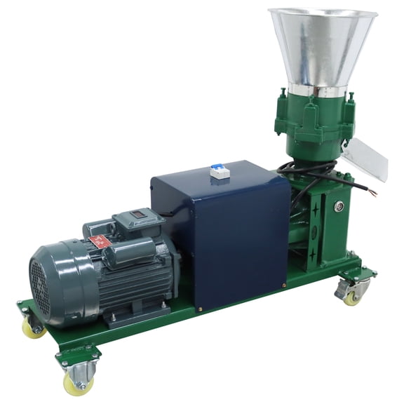 12MM Chicken Feed Pellet Mill Machine Output 150-200KG/H Four Press Rollers with Brake Casters 220V