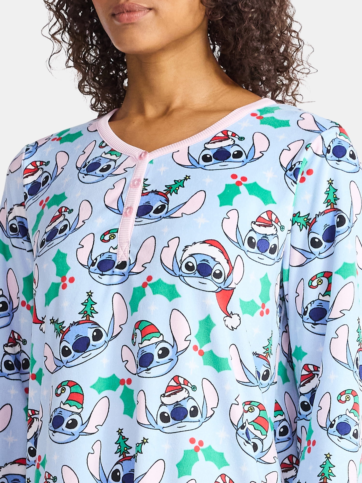 Disney Women's and Women's Plus Stitch Christmas Print Henley Sleepshirt and Plush Socks Set, 2-Piece, Sizes XS-3X