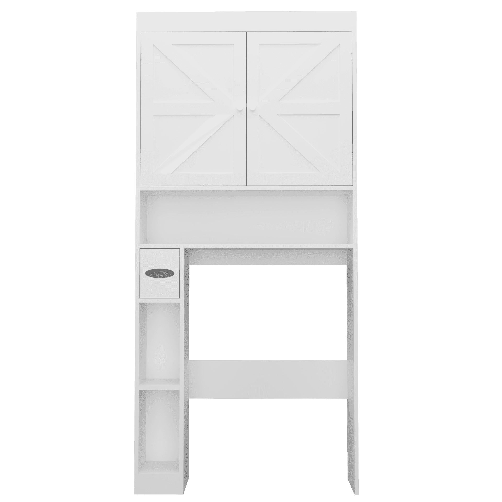Over-the-Toilet Storage Cabinet, 2-Door Farmhouse Space-Saving Bathroom Rack for Restroom, Laundry, White