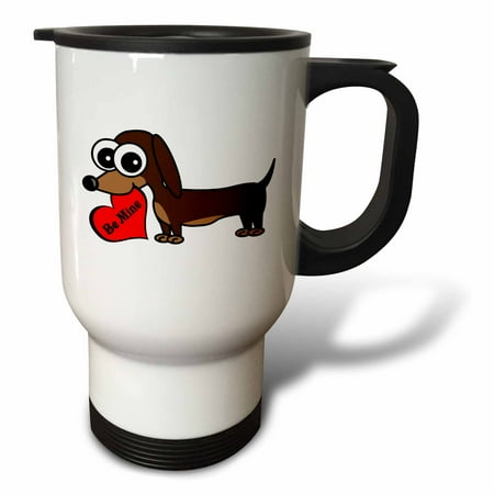 

3dRose Cute Dog Be Mine Heart  Dachshund Travel Mug 14oz Stainless Steel