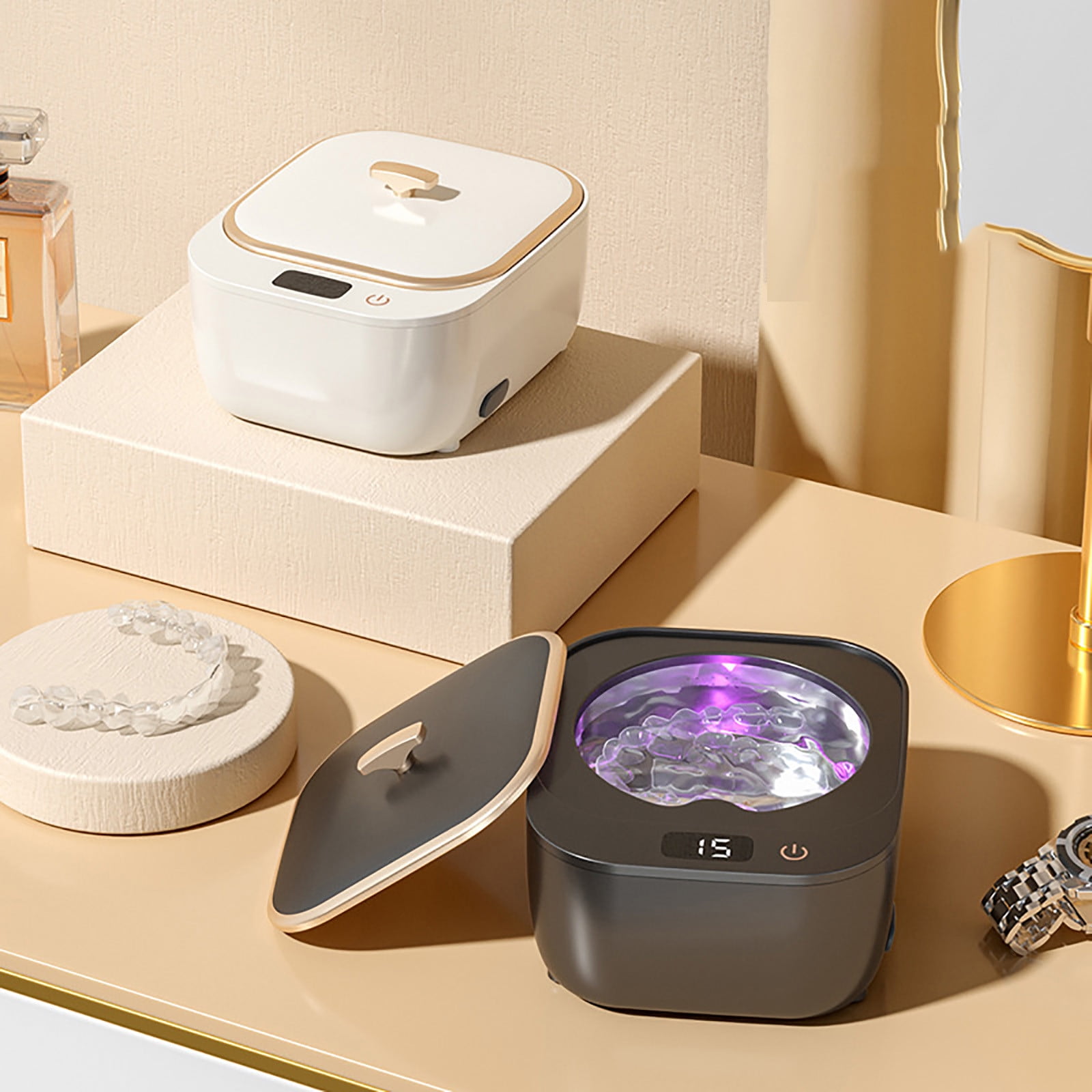 Usbinx Life Automatic Ultrasonic Braces and Denture Cleaner 3 Speed Timer Portable Mini Cleaner for Retainers Jewelry Watches Makeup Brushes Travel Friendly USB Compact