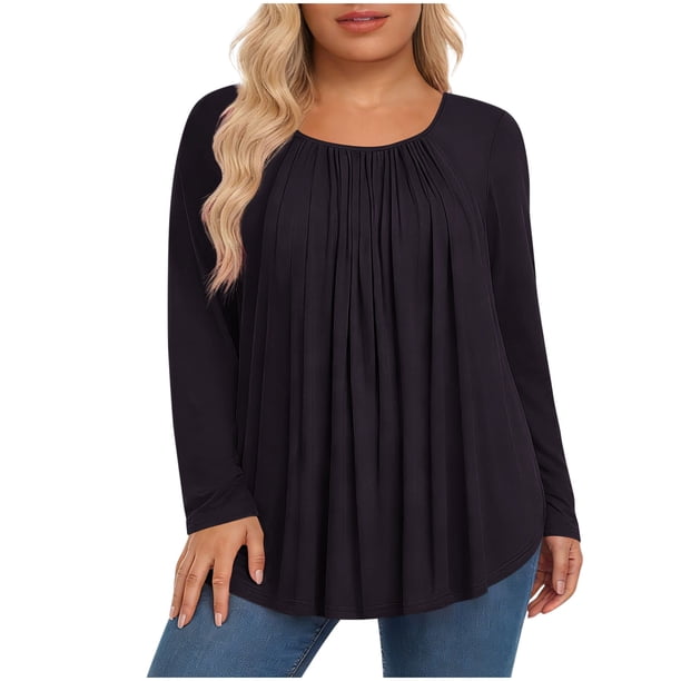 Mujeres de Manga Larga Tops Casual de Moda Gradiente Impresión Cuello Redondo Plegado Tamaño Superior para Uso Diario Y de Fiesta