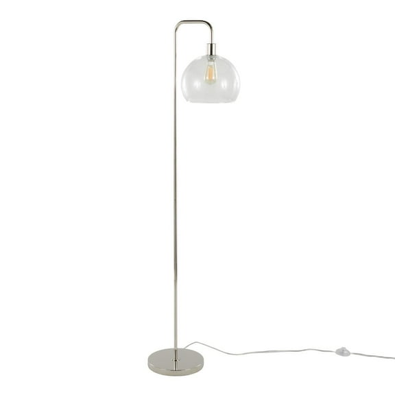 LumiSource Polished Nickel, Clear Seeded Glass Metro 61" Metal Floor Lamp
