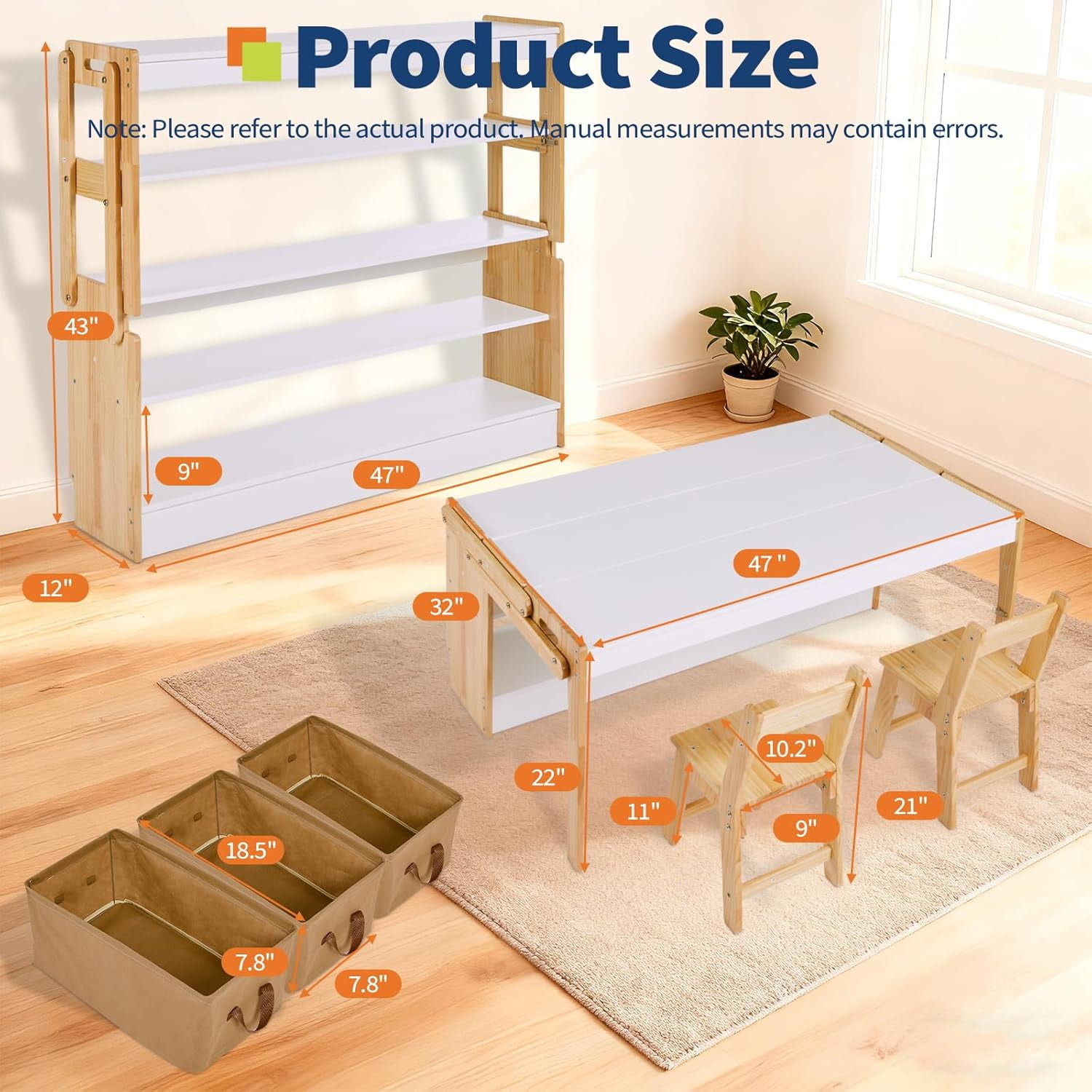 Garvee Kids Art Table with 2 Chairs Set, 47.2IN Convertible Toddler Activity Table to Storage Shelves, Craft Play Desk for Kids with 3 Storage Box, Toddler Table and Chair Set for Playrooms
