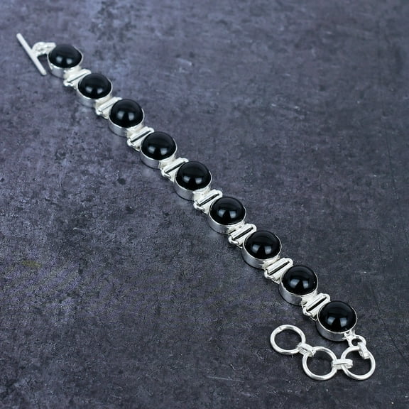 Black Onyx Handmade 925 Sterling Silver Bracelet 7-8"