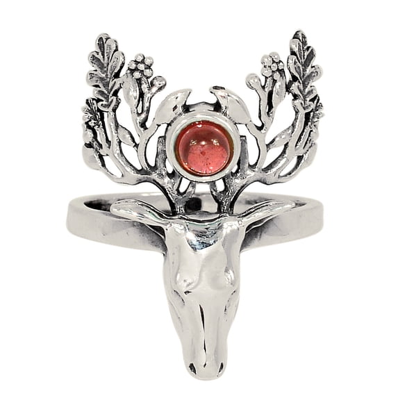 Deer - Natural Garnet - Madagascar 925 Silver Ring Jewelry s.8 ALLR-19487