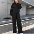 thumbnail image 3 of Kinrui Women's 2 Piece Matching Lounge Set Winter Long Sleeve Quarter Zip Pullover Wide Leg Airport Travel Pants Casual Sweatsuit Tracksuits Black,S, 3 of 8