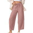 thumbnail image 2 of KkSLirnhs Pants for Women Jeans Women's Summer Solid Color Casual Drawstring Wide Leg Ankle Pants with Pockets Pink XL, 2 of 9