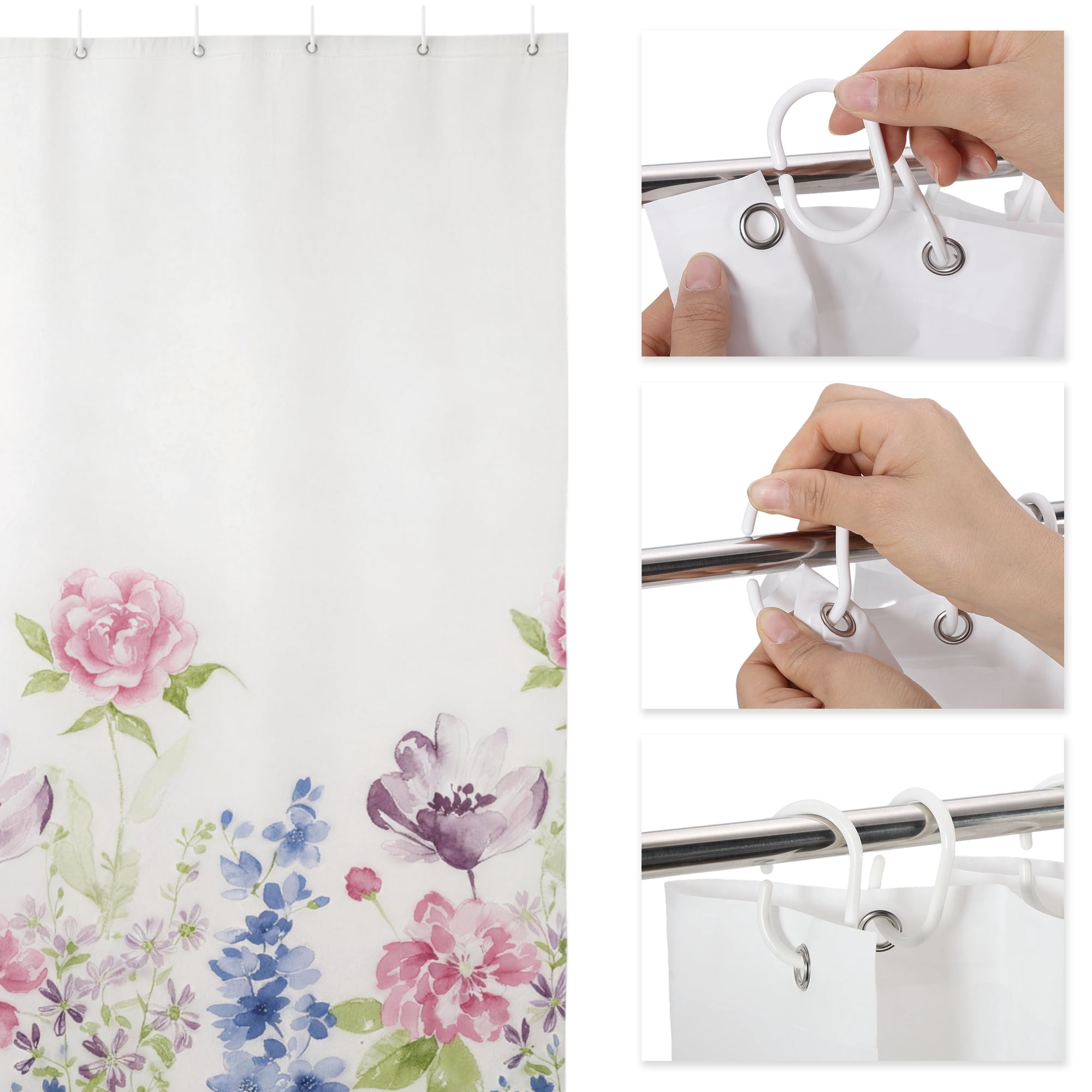 Unique Bargains Durable Waterproof Flower Pattern 70.87x70.87  Shower Curtain Set