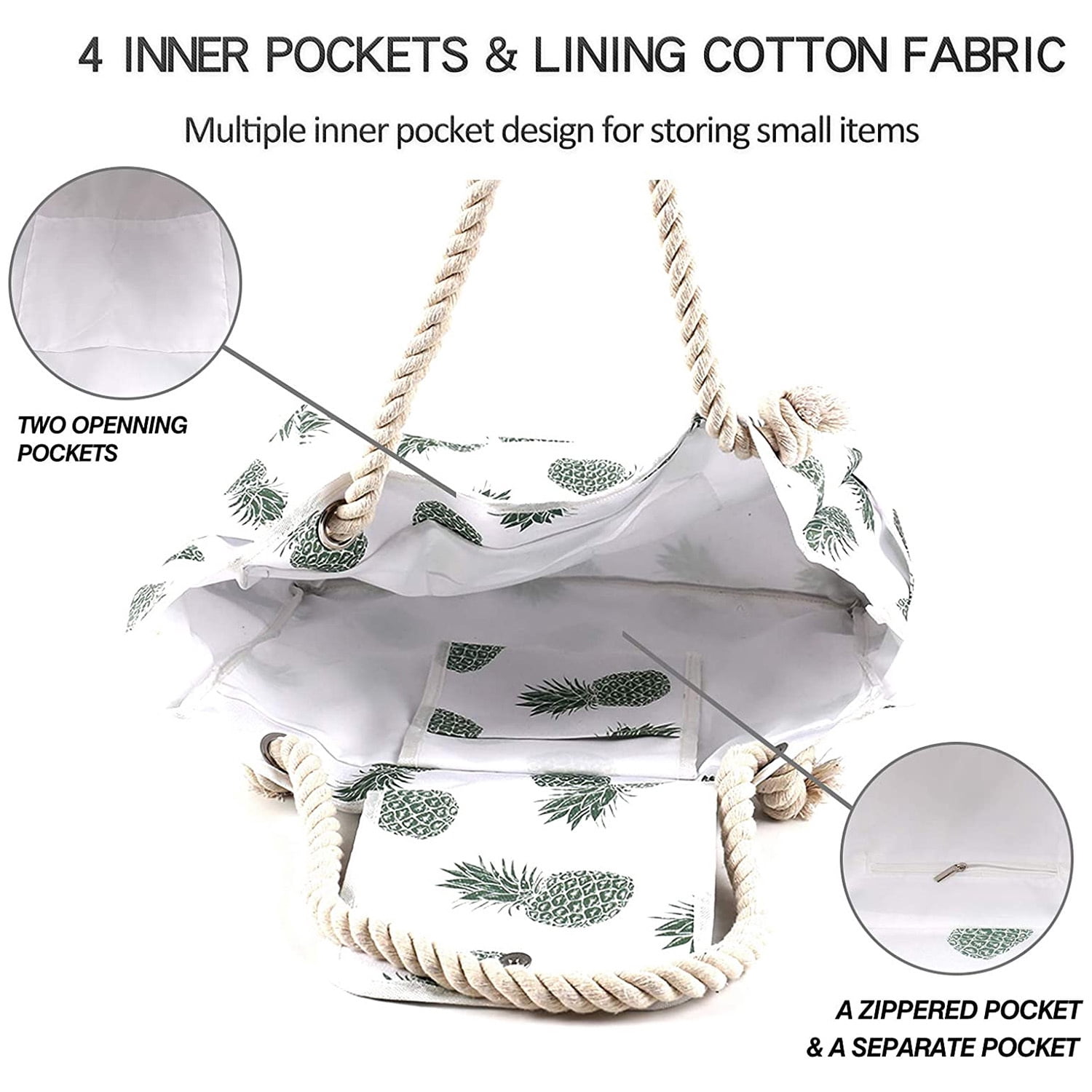 Extra Large Waterproof Canvas Beach Bag With 4 Inner Pockets Personalized Tote Bag Travel Handbag for Women Beach Travel Gym Swim Holiday Short Trip Weekend Getaway Overnight Gift for Friend Women