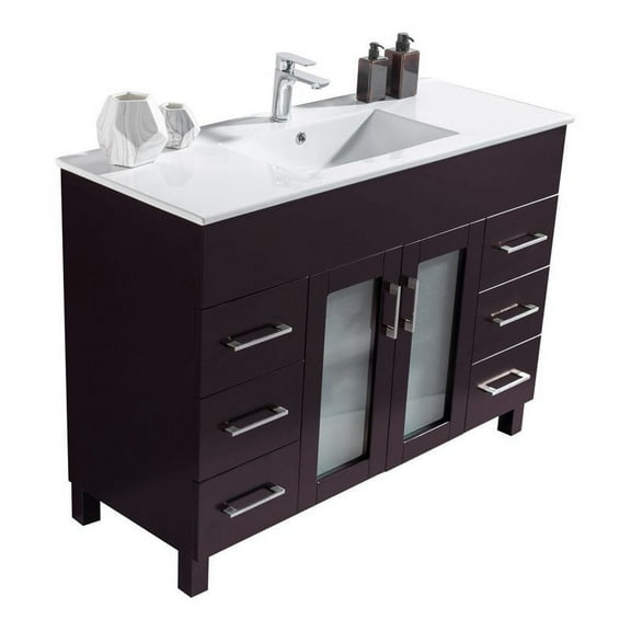 Laviva Nova 48" Contemporary Wood Cabinet with Ceramic Countertop in Brown