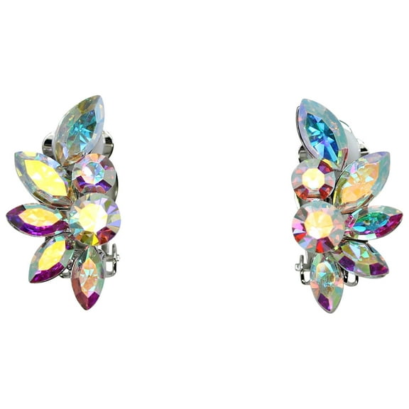 Faship Gorgeous AB Floral Clip On Style Earrings