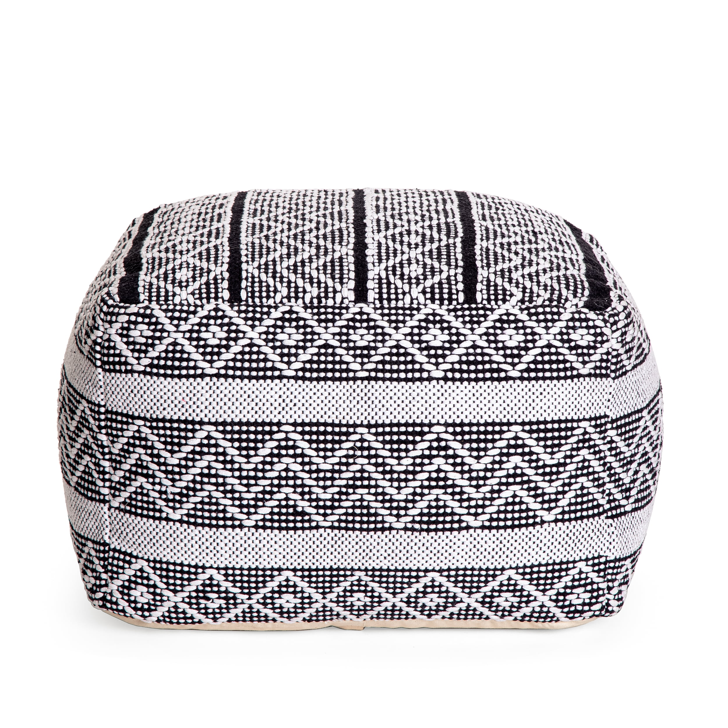 Chouteau 22" Square Pouf Ottoman Black & Ivory