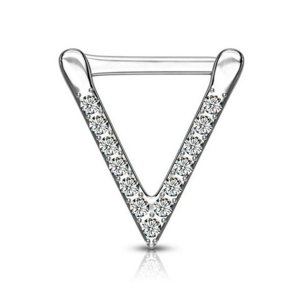 Surgical Steel Septum Clicker Ring 16 Gauge with Triangle  CZ Gem