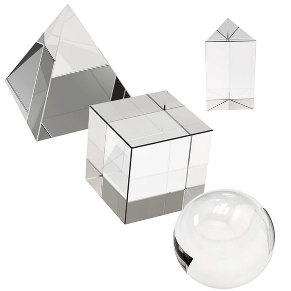 4 Pack K9 Optique Cristal Photographie Prisme Ensemble, Comprennent 55mm Boule de Cristal, Cube de Cristal 50mm, Prisme Triangulaire 50mm, 60mm Pyramide Optique avec Boîte Cadeau & Chiffon pour l'Enseignement, Jouer, Photographie