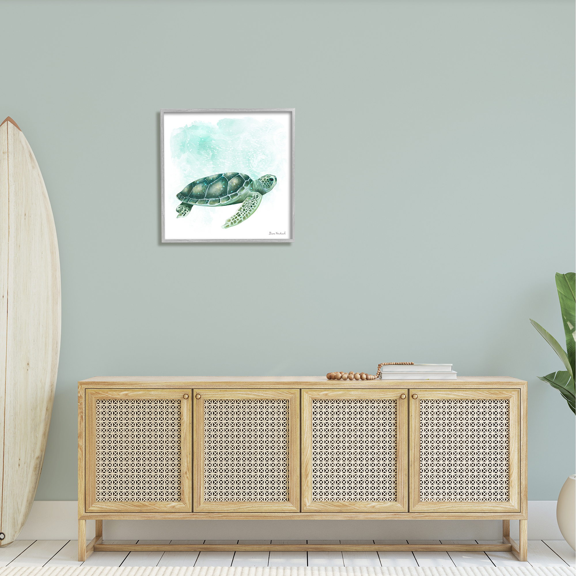 Stupell Industries Speckled Green Sea Turtle Marine Life Painting Graphic Art Gray Framed Art Print Wall Art, Design by Diane Neukirch