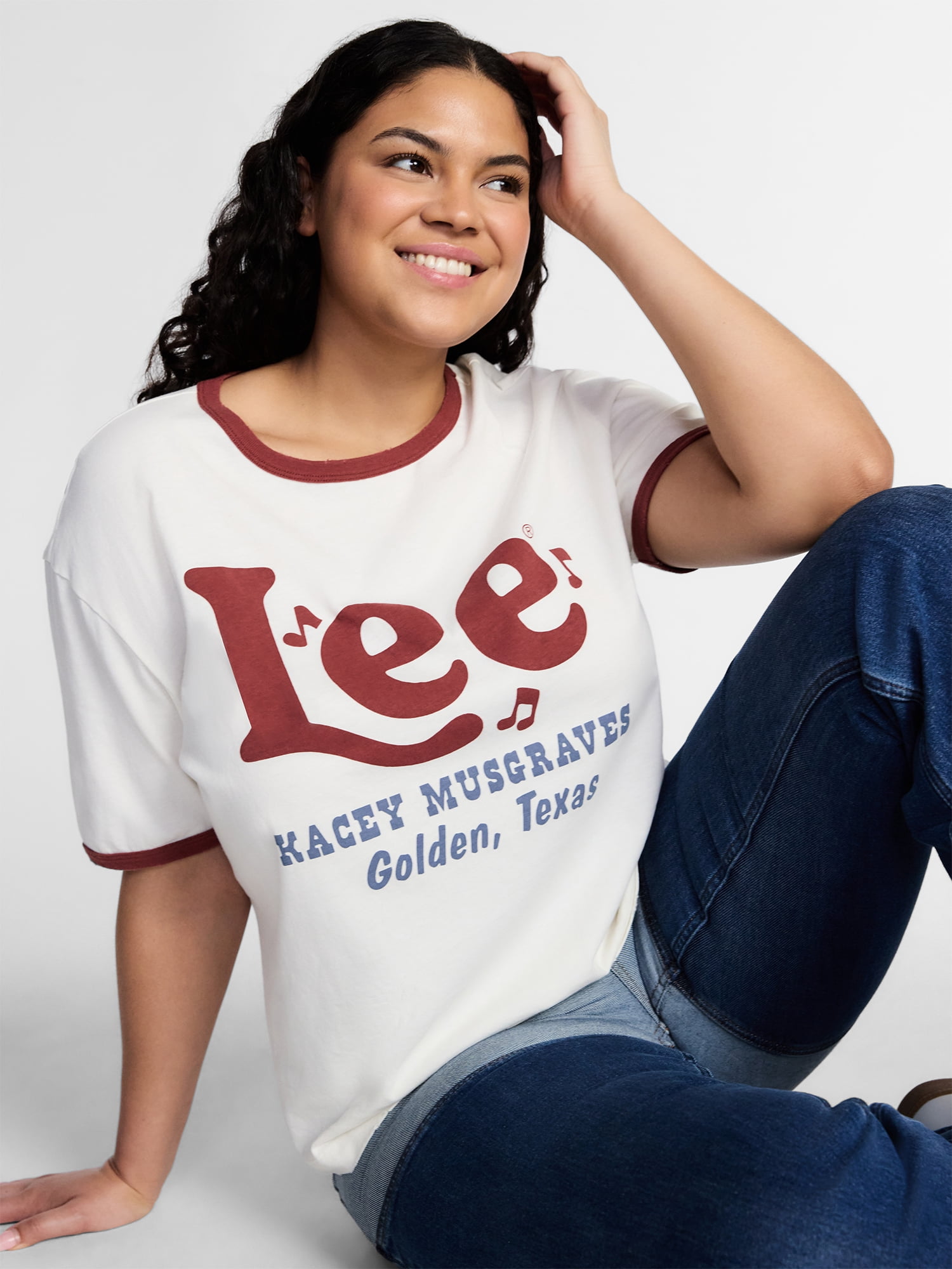 Kacey Lee Women's Distressed Graphic Ringer Tee, Sizes XS-XXL