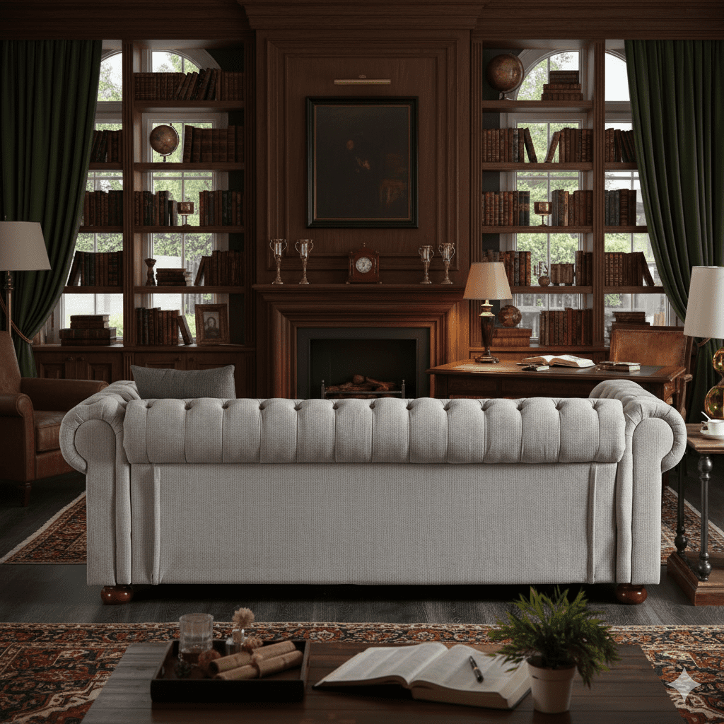 TiramisuBest Classic Chesterfield Sofa, 89" Mid Century Modern Couch with Deep Seat, Button Tufted Chesterfield Couch for Living Room, Office & Apartment, Linen (Grey)