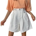 thumbnail image 3 of XIAONU Women's High Waist Denim Shorts Wide Leg Pleated Bottoms Stretchy Casual Weekend Shorts White, 3 of 4