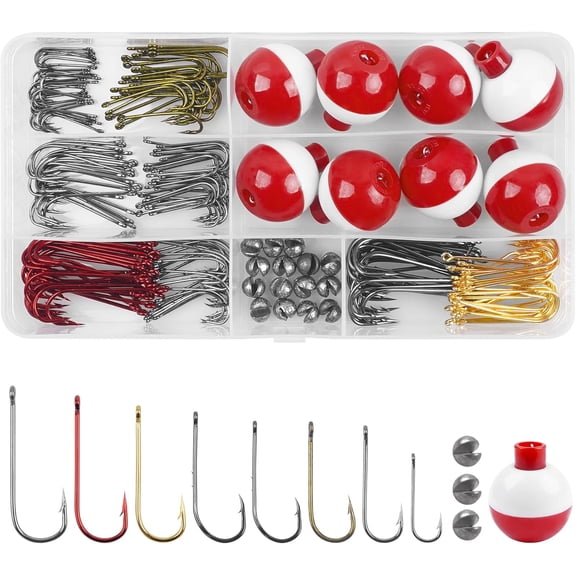 OROOTL Fishing Hooks Bobbers Freshwater Tackle Kit 215pcs Fishing Gear Tackle Box Include Fishing Hooks, Fishing Weights, Bobbers for Fishing, Beginners Fishing Equipment Starter Kit for Trout Panfish