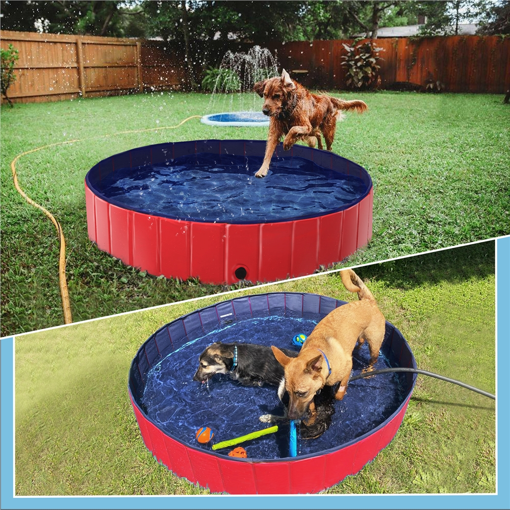 Alden Design Foldable Pet Swimming Pool Wash Tub for Cats and Dogs, Red, X-Large, 55.1" - image 4 of 13