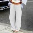 thumbnail image 2 of WULMLEO Cotton Linen Wide Leg Pants for Women Flowy Summer Beach Palazzo Bottoms Elastic Waist Vacation Travel Trousers with Pockets White L, 2 of 8