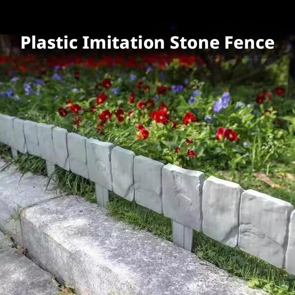 20pcs Interlocking Garden Landscape Border Fence with Stone Look Plastic Lawn Edging