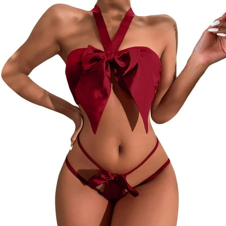 

B91xZ Pajama Sets For Women Soft Gifts For WomenWomen 5pc Christmas Lingerie Set 1 PC Bra&1PC Thong 1PCGarter Belt&2pc Wrist Five Piece Red Womens Sleepwear M